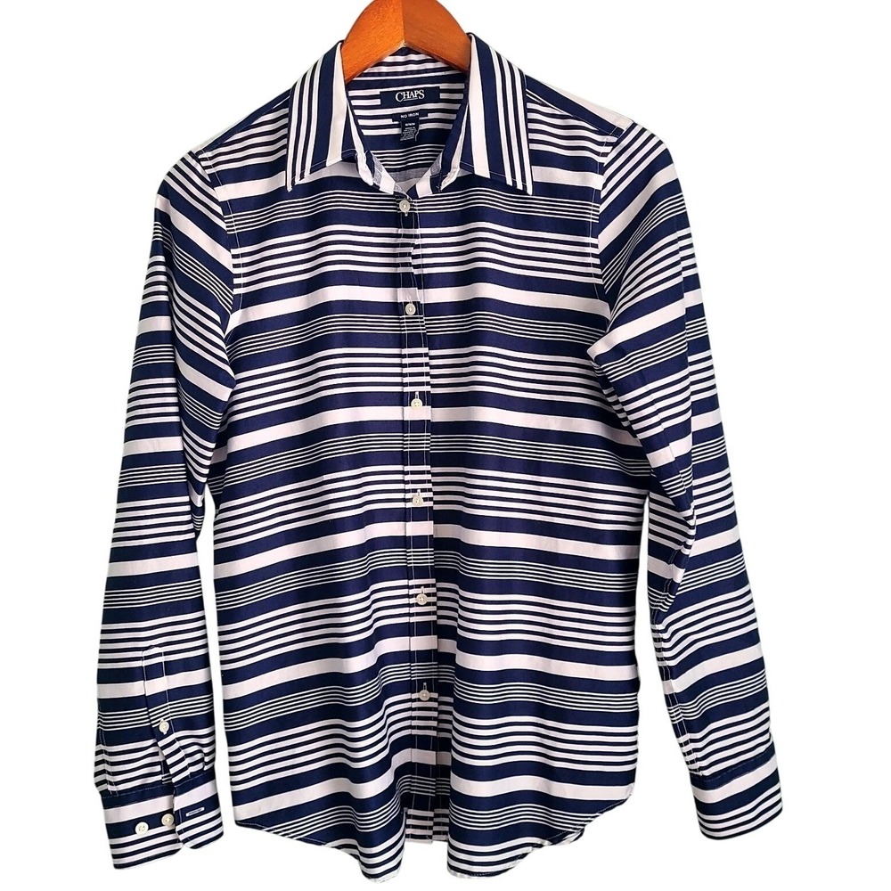 Chaps Blouse Navy Blue Button Down Long sleeve Top womens Shirt Size Medium NEW